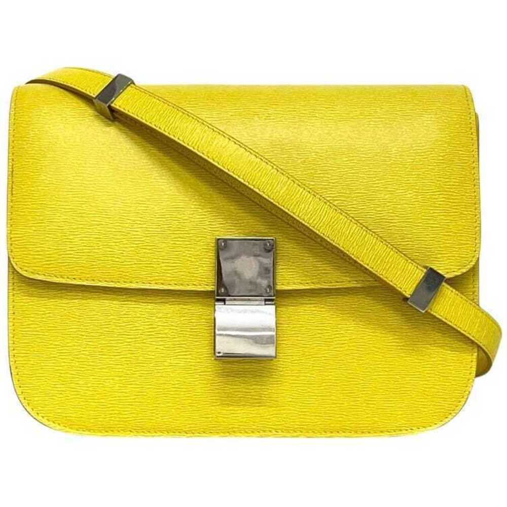 Celine Classic Box Shoulder Bag silvertone pushlock closure Yellow